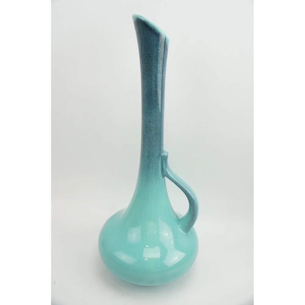 Royal Haeger 408 Ceramic Vase Turquoise Drip Glaze Long Neck 18